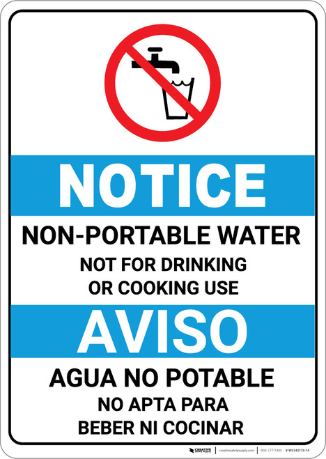 Notice: Non Potable Water Bilingual Spanish ANSI with Icon - Portrait Wall Sign