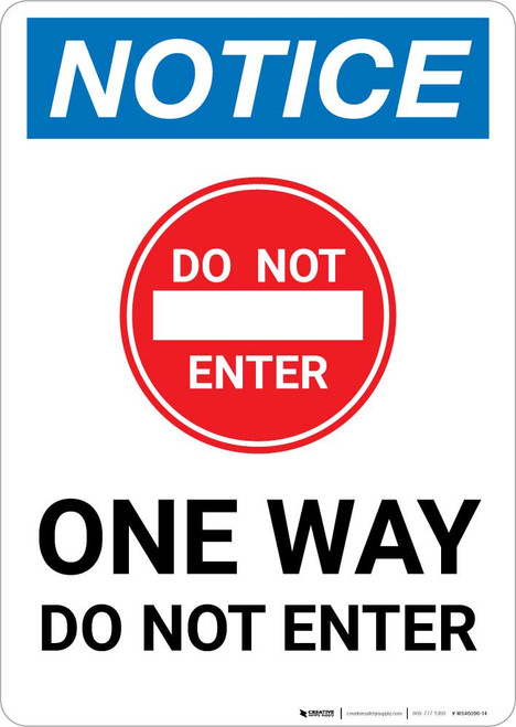 Notice: One Way - Do Not Enter with Icon Portrait