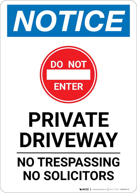 Notice: Private Driveway - No Trespassing/Solicitors Portrait