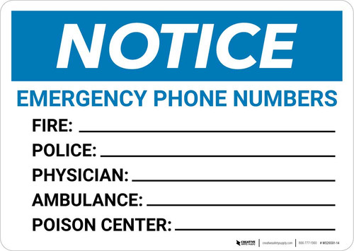 Notice: Emergency Phone Numbers Landscape