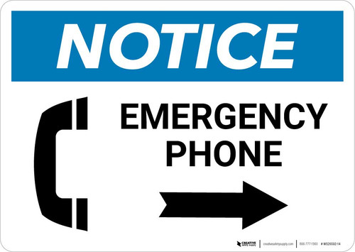 Notice: Emergency Phone with Right Arrow and Icon Landscape