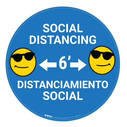 Socal Distancing with Emoji - Blue - Bilingual - Floor Sign