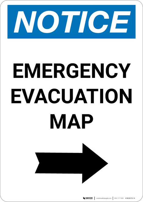 Notice: Emergency Evacuation Map with Right Arrow Portrait