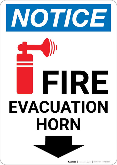 Notice: Fire Evacuation Horn Down Arrow with Icon Portrait