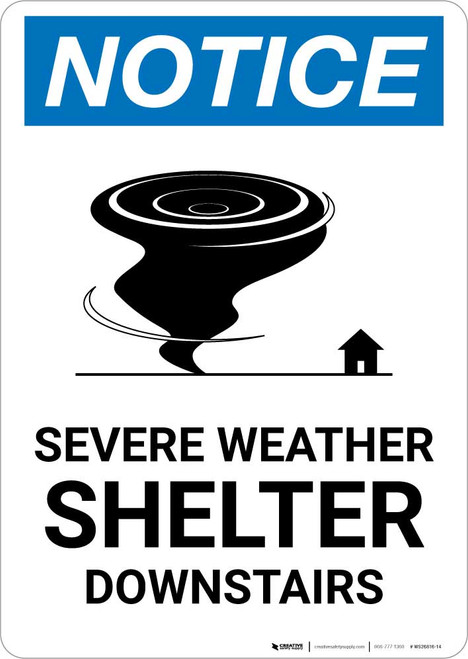 Notice: Severe Weather Shelter Downstairs with Icon Portrait