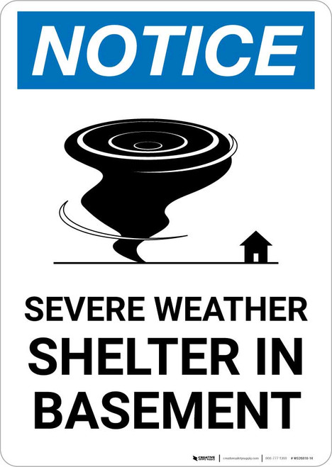 Notice: Severe Weather Shelter In Basement Portrait