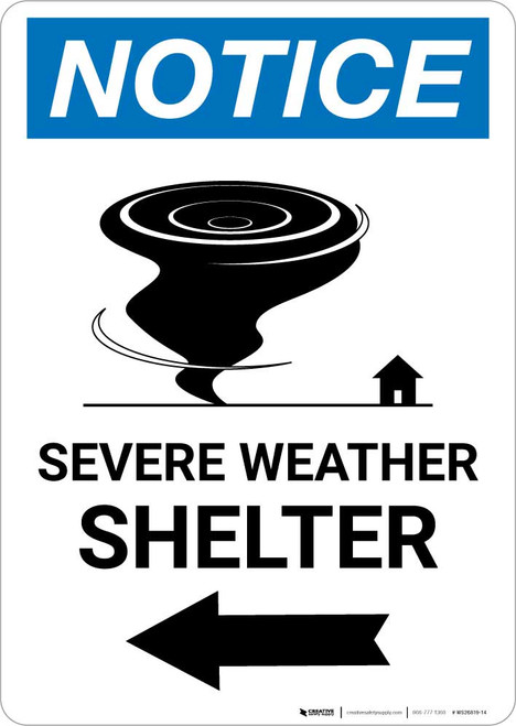 Notice: Severe Weather Shelter Left Arrow Portrait