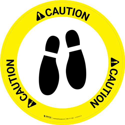 Caution: Shoe Print Down Circular v2 - Floor Sign