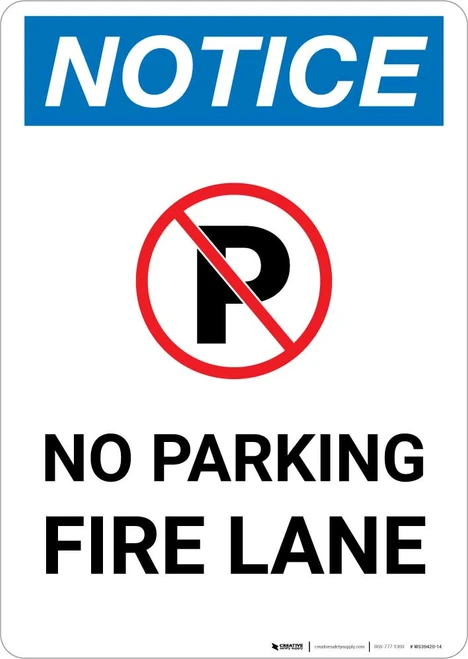 Notice: No Parking - Fire Lane with Icon Portrait