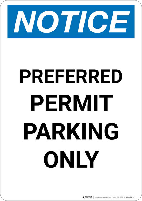 Notice: Preferred Permit Parking Only Portrait