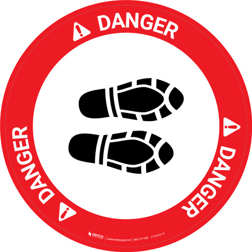 Danger: Shoe Print Right Circular - Floor Sign