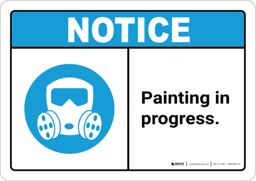 Notice: Painting in Progress with PPE Icon ANSI Landscape