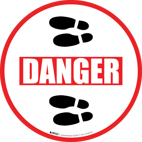 Danger: Shoe Prints Left Circular v2 - Floor Sign