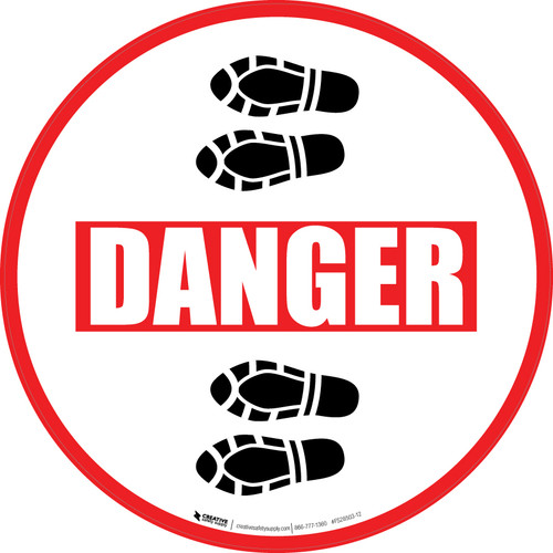 Danger: Shoe Prints Left Circular - Floor Sign