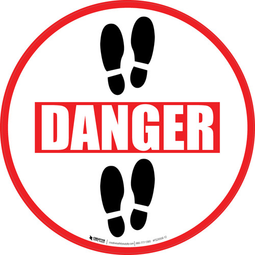 Danger: Shoe Prints Up Circular v2 - Floor Sign