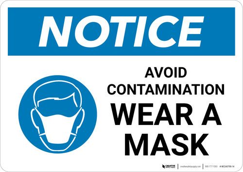 Notice: Avoid Contamination Wear a Mask with Icon Landscape - Wall Sign