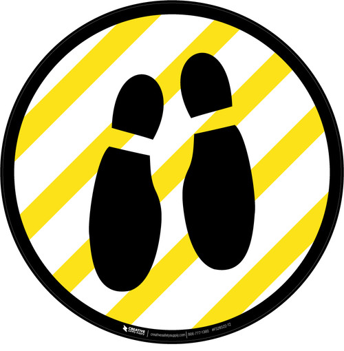 Shoe Print Down Yellow and White Circular v2 - Floor Sign