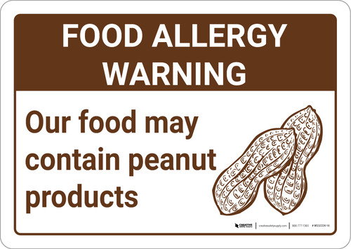 Warning: Food Allergy Warning Food May Contain Peanuts with Icon Landscape - Wall Sign