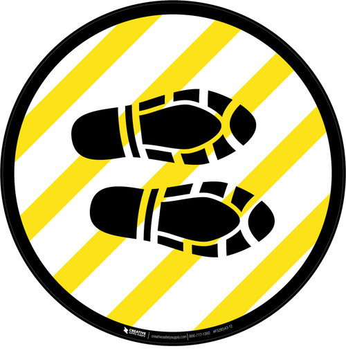 Shoe Print Right Yellow and White Circular  - Floor Sign
