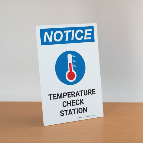 Notice: Temperature Check Station with Icon Portrait - Desktop Sign