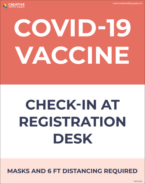 Covid-19 Vaccine Check-in At Registration Desk Arrow Left - Poster
