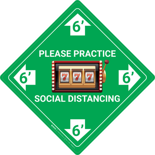 Please Practice Social Distancing - Slots Emoji - Green - Floor Sign