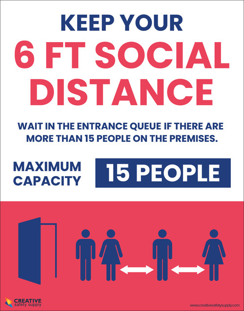Keep Your 6 ft Social Distance Wait In The Entrance Queuing Maximum Capacity 15 People - Poster