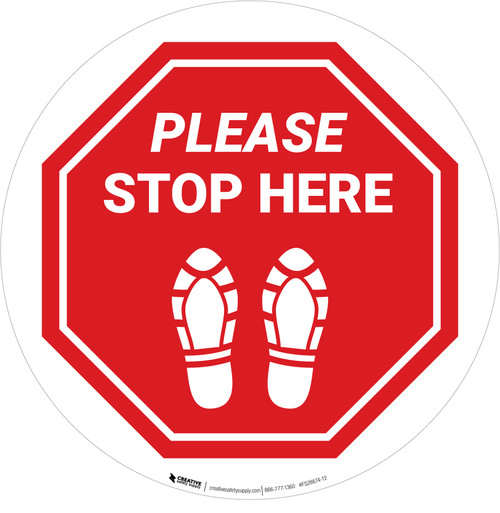 Please Stop Here Shoe Prints Stop Circular - Floor Sign