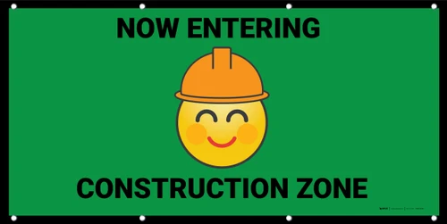 Now Entering Construction Zone Green with Emojis - Banner