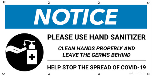 Notice: Please Use Hand Sanitizer Clean Hands Properly with Icon - Banner