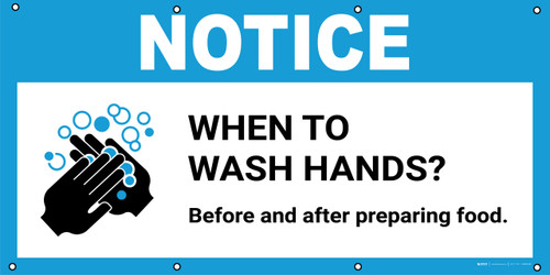 Notice: When To Wash Hands Before And After Preparing Food with Icon - Banner