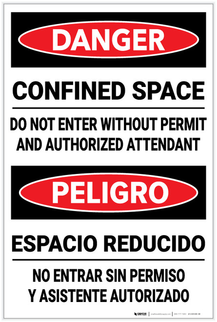 Danger: Confined Space Do Not Enter Without Permit Bilingual - Label