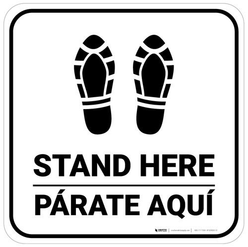 Stand Here Parate Aqui Shoe Prints Bilingual Square - Floor Sign