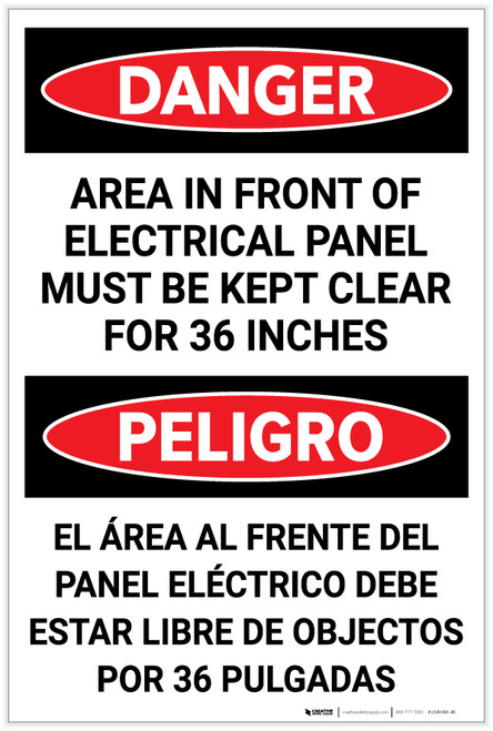 Danger: Panel Must be Kept Clear Bilingual Spanish - Label