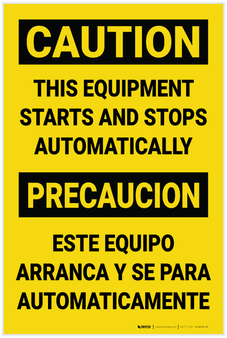 Caution: This Equipment Starts and Stops Automatically Bilingual Spanish - Label