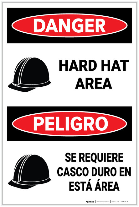 Danger: Hard Hat Area Bilingual Spanish - Label