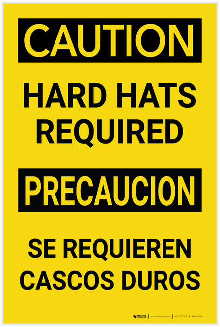 Caution: Hard Hats Required Bilingual Spanish - Label