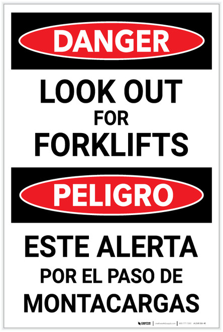 Danger: Look Out for Forklifts Bilingual Spanish - Label