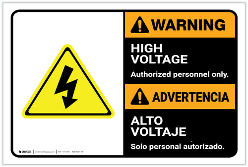 Warning: High Voltage Authorized Personnel Only Bilingual Spanish - Label
