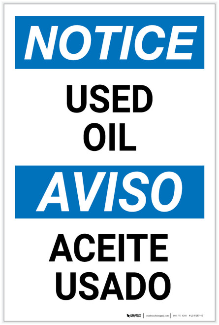 Notice: Used Oil Bilingual Spanish - Label