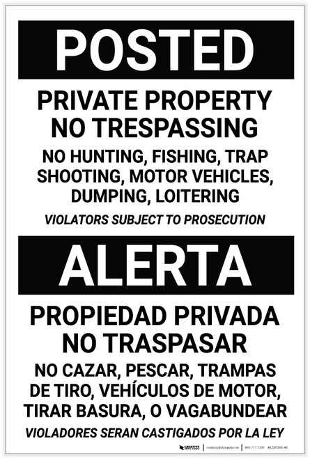 Posted: Private Property No Trespassing Bilingual Spanish - Label