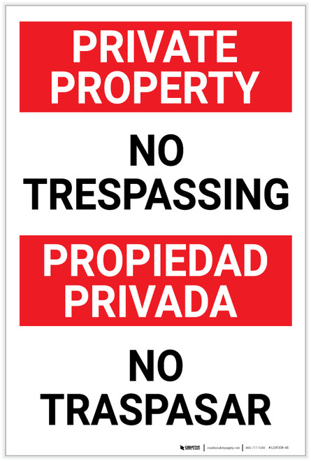 Private Property: No Trespassing Bilingual Spanish Portrait - Label