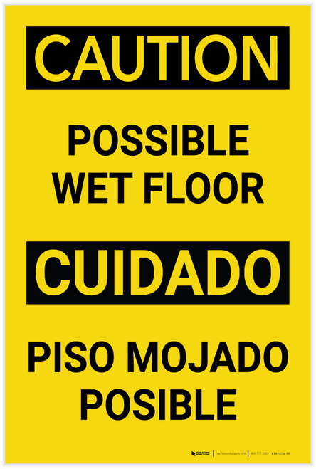 Caution Possible Wet Floor Bilingual Spanish Portrait - Label