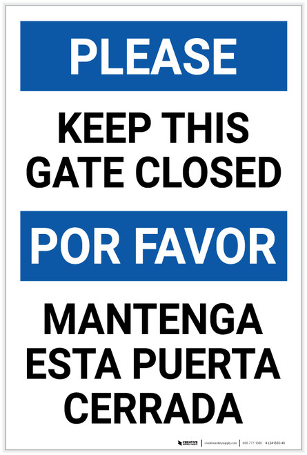 Please Keep This Gate Closed Bilingual Spanish Portrait - Label