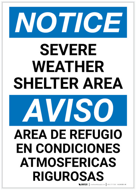 Notice: Bilingual Severe Weather Shelter Area Portrait - Label