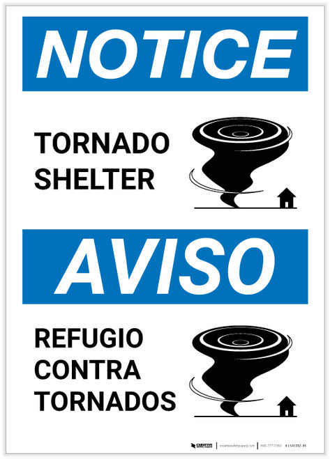 Notice: Bilingual Tornado Shelter with Icon Portrait - Label
