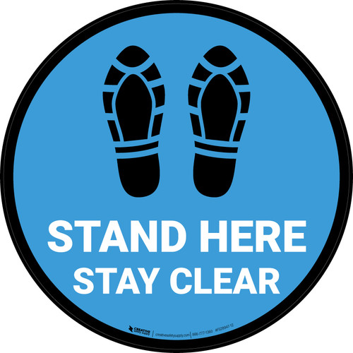 Stand Here Stay Clear Shoe Prints Blue Circular - Floor Sign