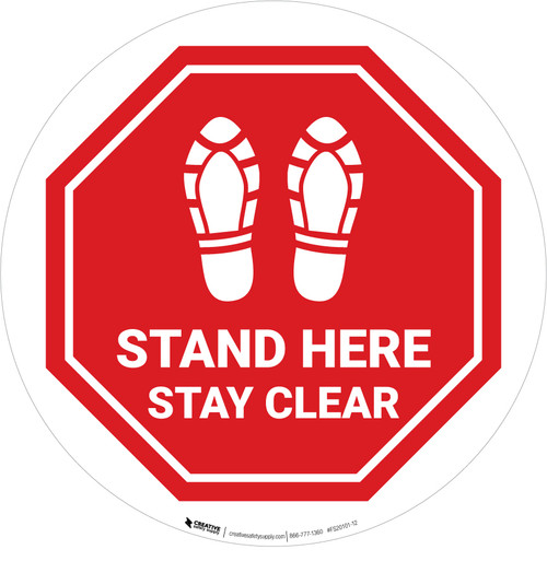 Stand Here Stay Clear Shoe Prints Stop Circular - Floor Sign