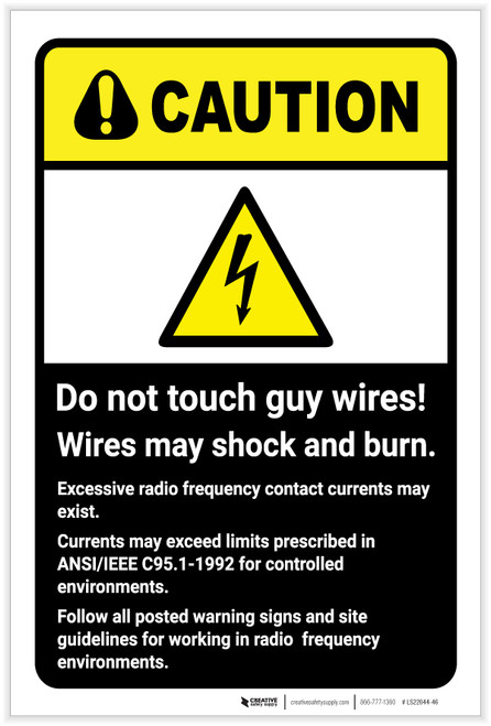 Caution: Do Not Touch Guy Wires ANSI with Hazard Icon Portrait - Label