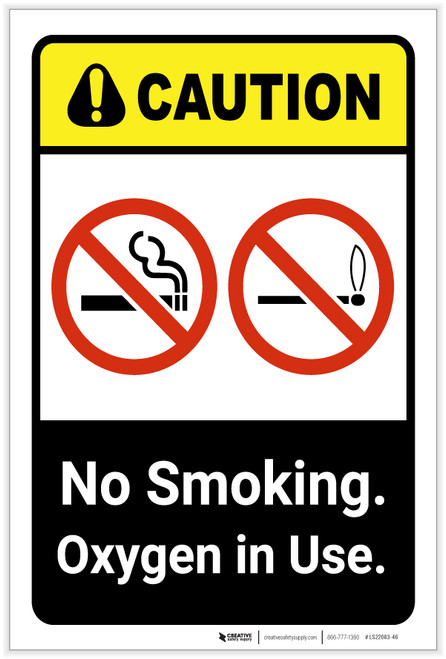 Caution: No Smoking Oxygen In Use ANSI Portrait - Label